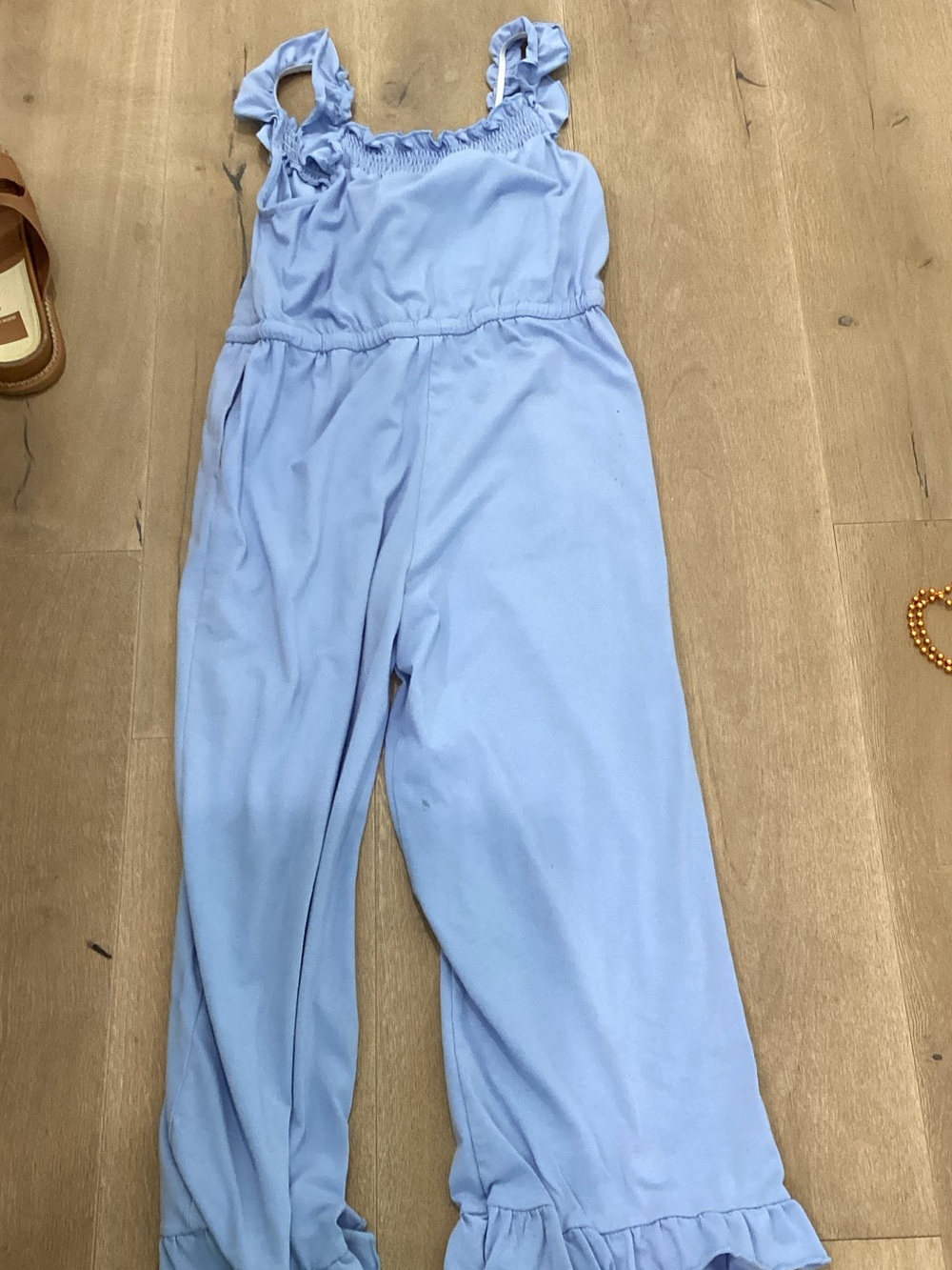 Amazon Light Blue Ruffle-Strap Wide-Leg Jumpsuit